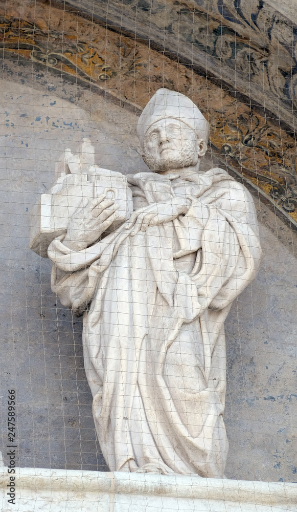 Saint, Lunette of San Petronio Basilica by Jacopo della Quercia in Bologna, Italy