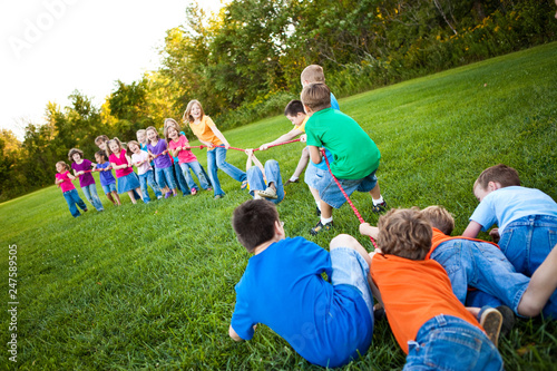 Girls Versus Boys Tug-of-War Team Game Outside