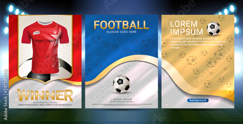Sport poster cover template with Soccer jersey team design gold and red trend background, For presentation score or game results (EPS10 vector fully editable and color change)