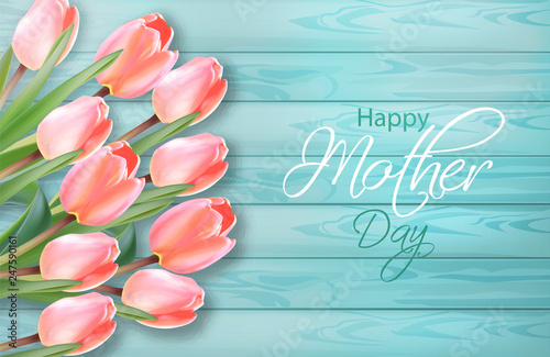 Happy mother day tulip flowers bouquet Vector realistic. Spring summer season...