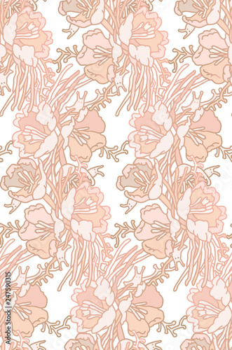 Floral seamless pattern. Hand drawn illustration. Vector artwork.