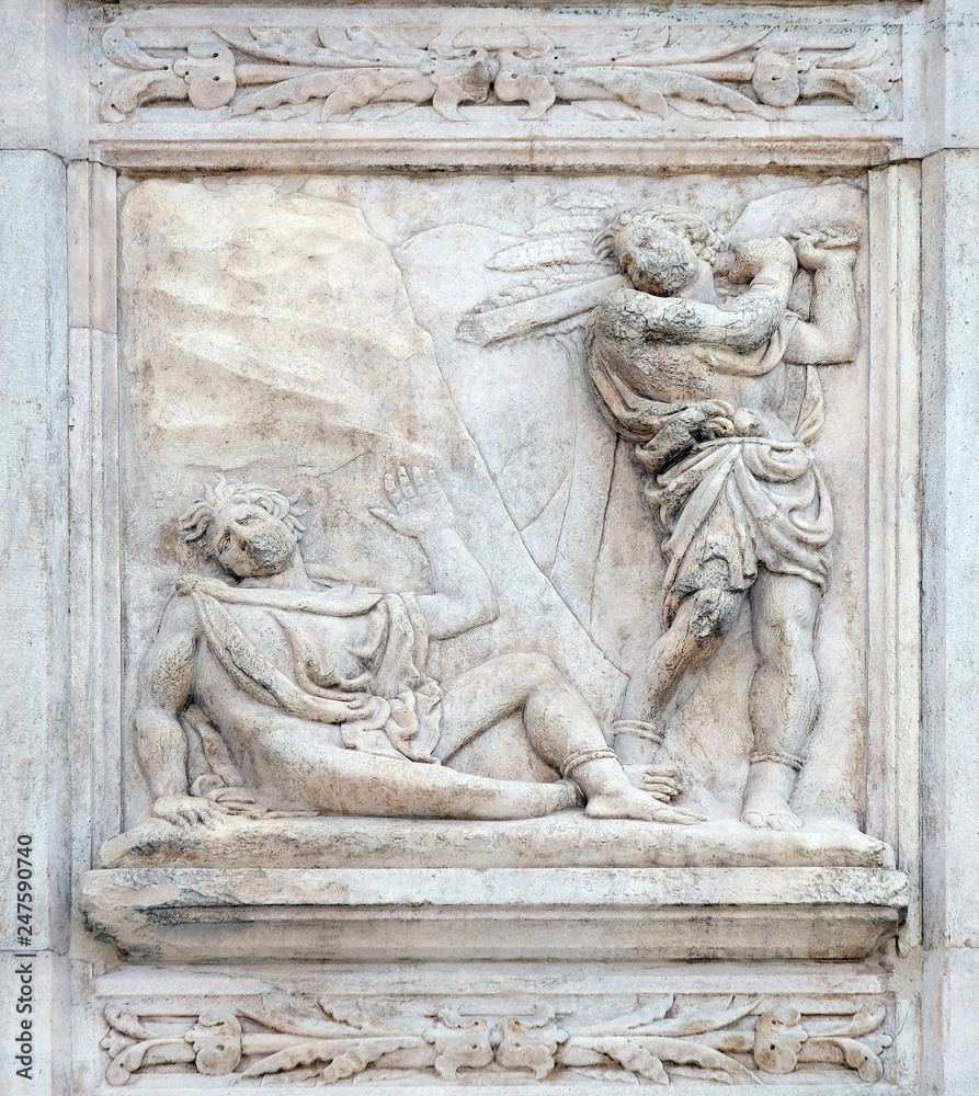 The Abel killing, Genesis relief on portal of Saint Petronius Basilica in Bologna, Italy