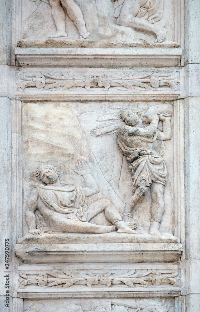 The Abel killing, Genesis relief on portal of Saint Petronius Basilica in Bologna, Italy
