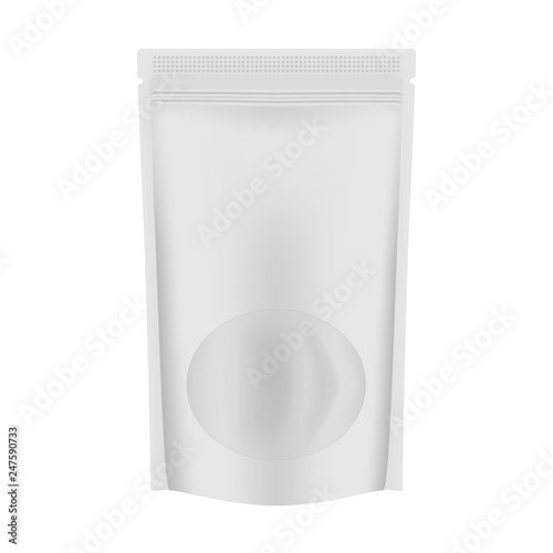 Blank vacuum zip lock stand up pouch with window, vector mock-up