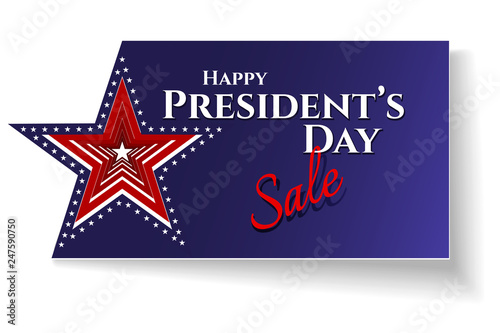 Happy President day Sale text card american flag stars on a blue background Patriotic american theme USA flag pattern stars stripes Design element for President's Day sale Patriotic background Vector