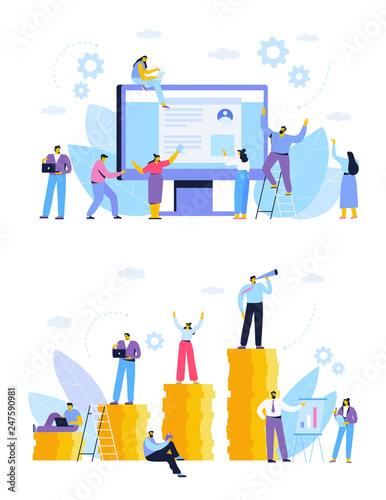 Business concept. Partnership. Career growth to success. Team working, cooperation. Vector illustration in flat design style.