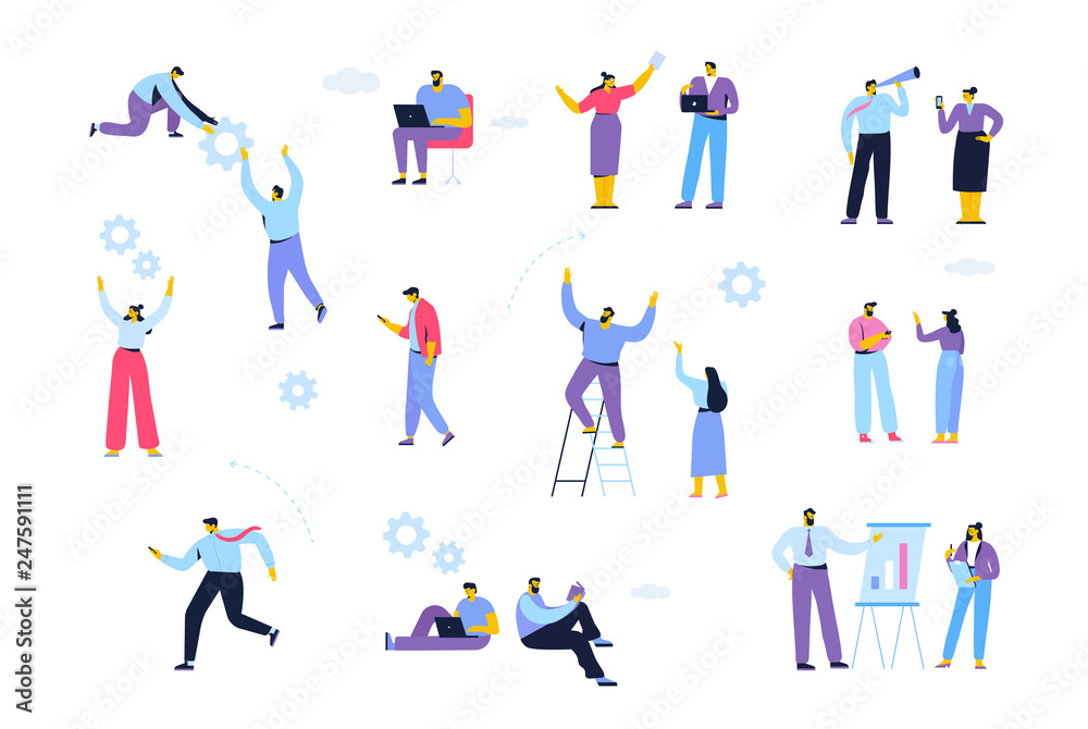 Business people characters vector set. Partnership. Team working, cooperation. Flat design style people. Business people characters vector set. Partnership. Team working, cooperation. Flat design style people.