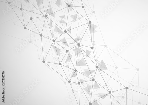 Abstract gray background with connecting dots and lines. Data and technology graphic design. Network connection concept