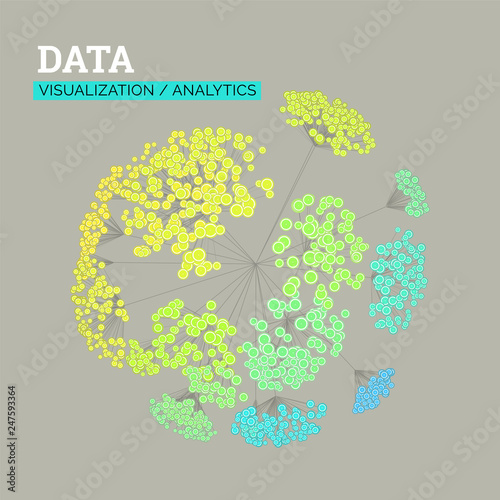 Abstract 3D big data visualization concept. Infographics design. Cluster analysis.