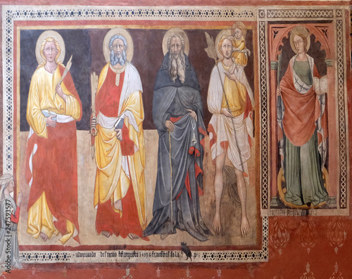 Saints, fresco painting in San Petronio Basilica in Bologna, Italy