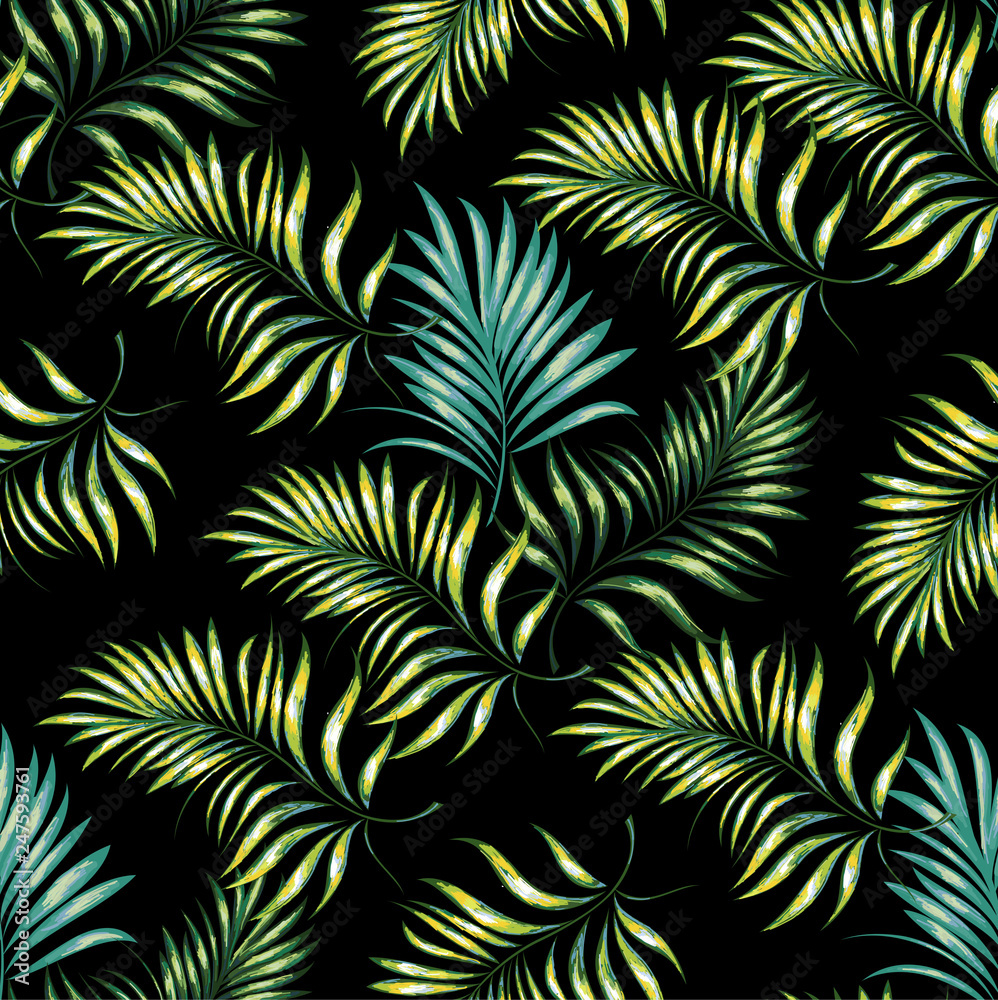 Seamless pattern of a tropical palm tree, jungle leaves. Vector floral pattern.