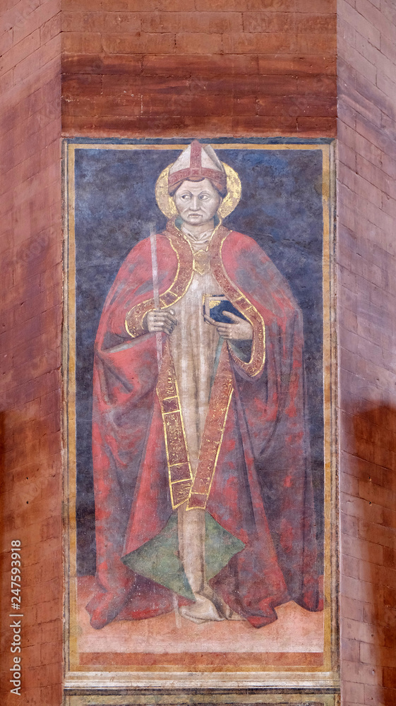 Saint, fresco painting in San Petronio Basilica in Bologna, Italy