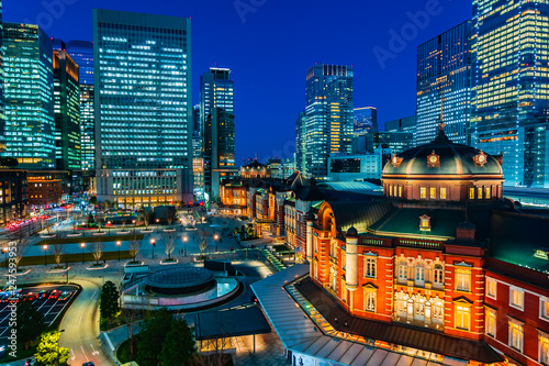 Photography Tokyo station building at night, railway station at Marunouchi district, Japan