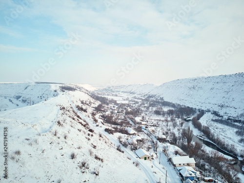 Aerial shot of Old Orhei at daylight in winter season photo