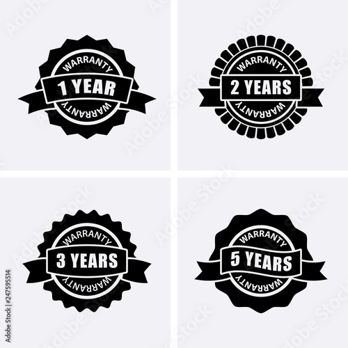1, 2, 3 and 5 years Warranty Icons isolated on Certified Medal.