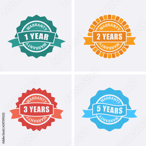 1, 2, 3 and 5 years Warranty Icons isolated on Certified Medal.