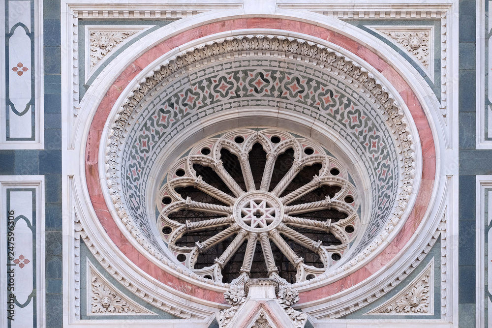 Rose Window, Portal of Cattedrale di Santa Maria del Fiore (Cathedral of Saint Mary of the Flower), Florence, Italy 