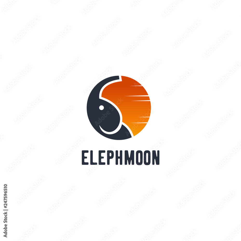 Negative space zoo, abstract elephant vector logo design. Creative linear animal logotype for illustration