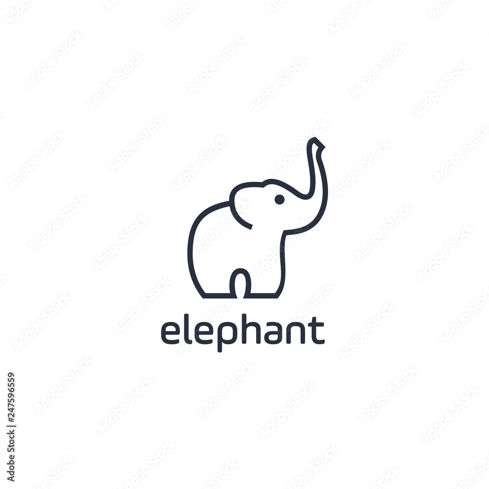 Negative space zoo, abstract elephant vector logo design. Creative linear animal logotype for illustration