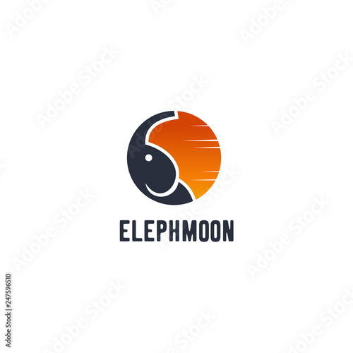 Negative space zoo, abstract elephant vector logo design. Creative linear animal logotype for illustration