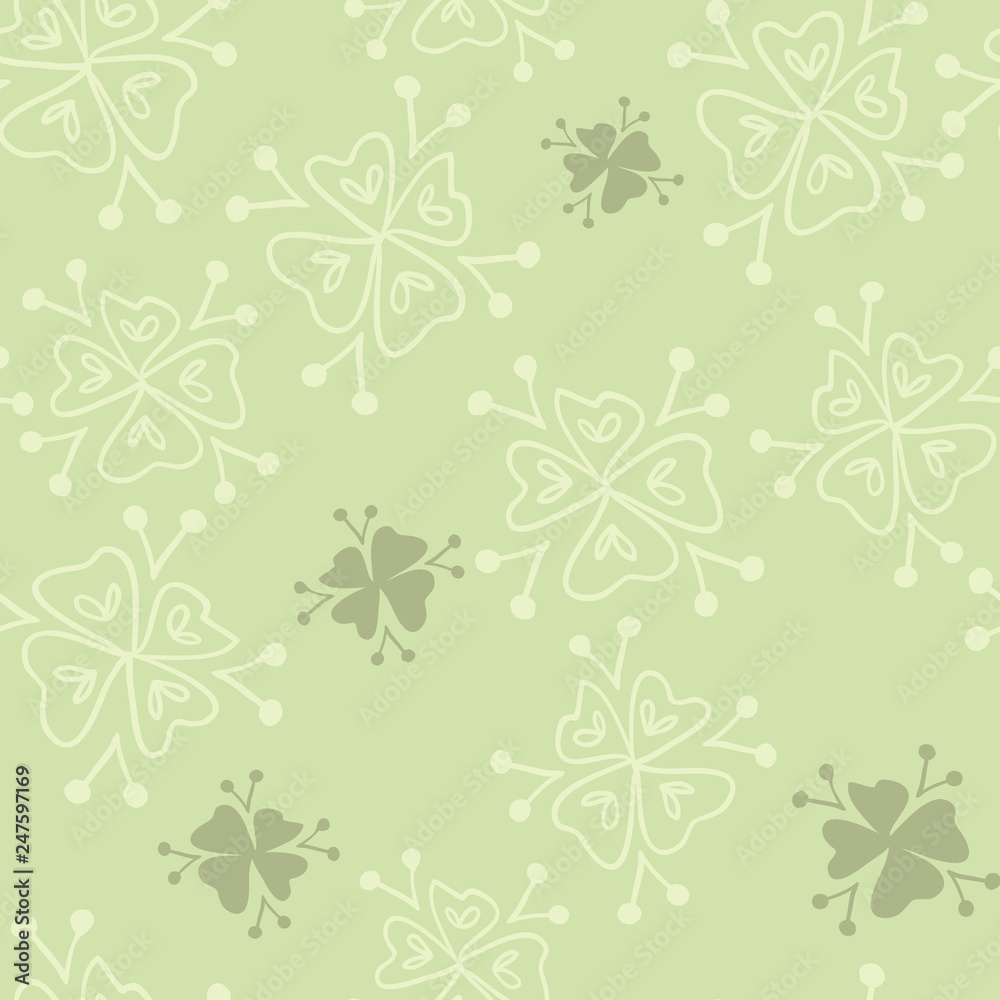  Vector Oxalis Leaves in pastel green seamless pattern background. Perfect for fabric, scrapbooking and wallpaper projects.