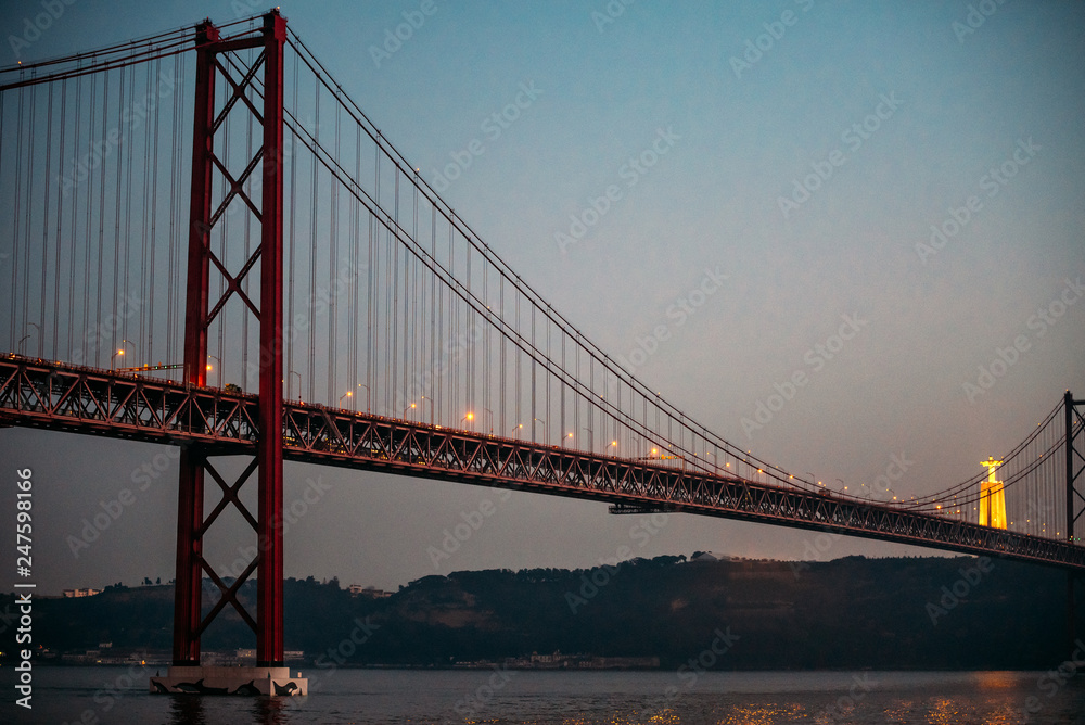 25 april bridge landscape and Christ the King in Lisbon, Portugal