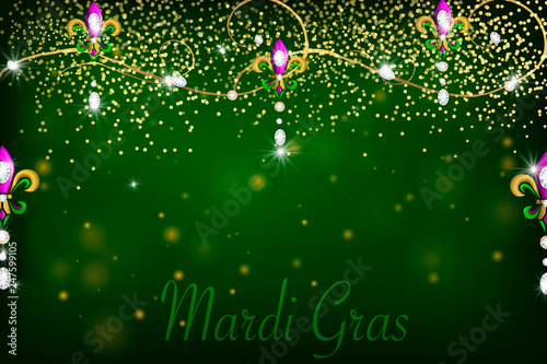 Mardi Gras holiday background  with diamonds, lights