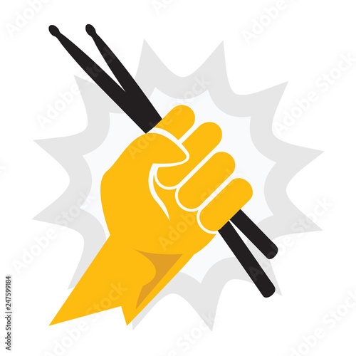 Drummer Fist Holding a Set of Drumsticks