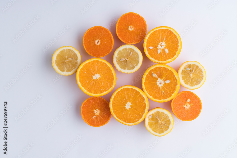 Orange, Mandarine And Lemon Fruit On White Background Orange, Mandarine And Lemon Fruit On White Background
