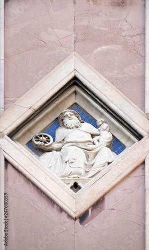 Saturn by Collaborator of Andrea Pisano, Relief on Giotto Campanile of Cattedrale di Santa Maria del Fiore, Florence, Italy 