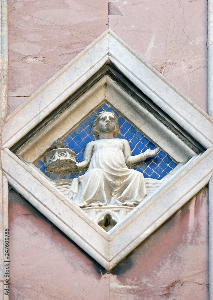 Luna by Collaborator of Andrea Pisano (Master of Luna), 1337-41., Relief on Giotto Campanile of Cattedrale di Santa Maria del Fiore (Cathedral of Saint Mary of the Flower), Florence, Italy 