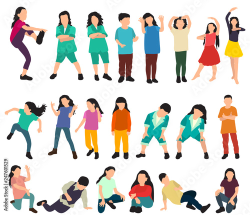 children dancing, without a face, in a flat style, on a white background, vector
