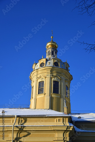 Peter and Pauls cathedral. Architecture of Saint-Petersburg, Russia. Color picture. Popular landmark. Winter photo