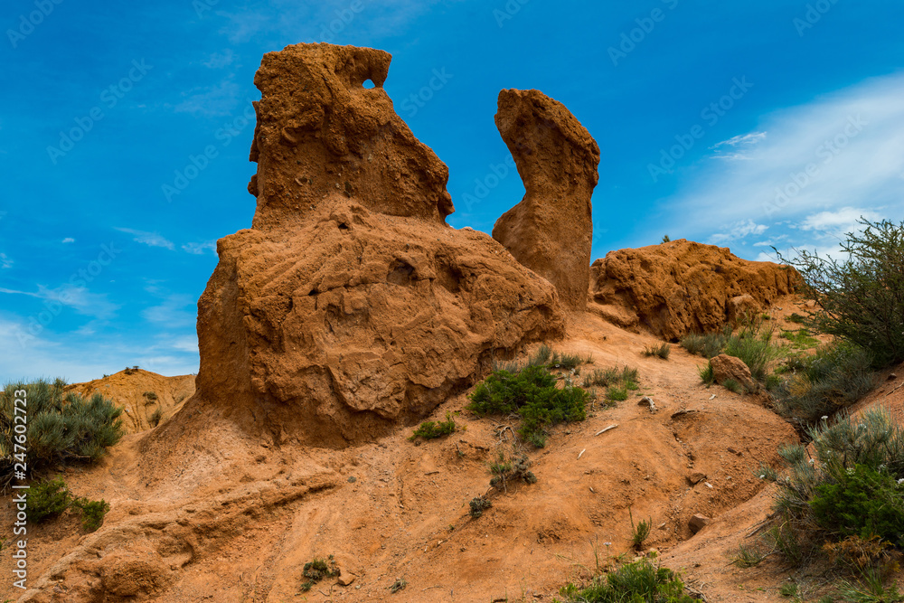 Colorful rock formations in Fairy tale canyon, Kyrgyzstan
