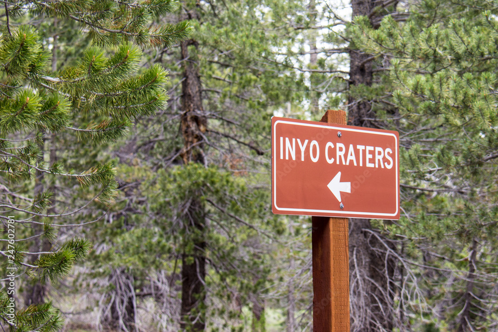 Sign for the Inyo Craters trailhead in the Inyo National Forest in Mammoth Lakes California Sign for the Inyo Craters trailhead in the Inyo National Forest in Mammoth Lakes California
