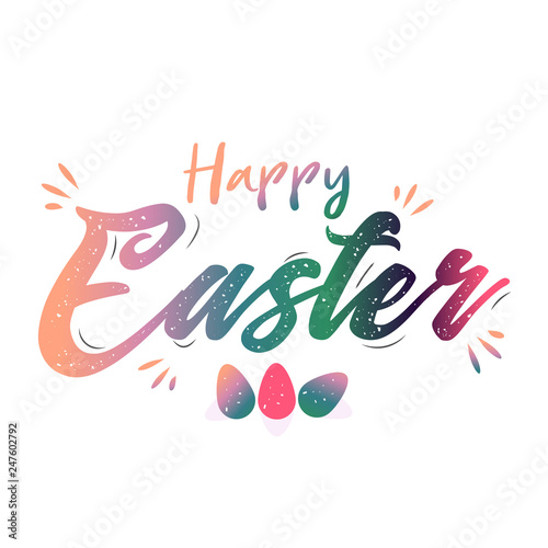 Colorful Happy Easter Hand Drawn Calligraphy with Brush Wettering. Holiday Greeting Card, Invitation,Flyer Design.
