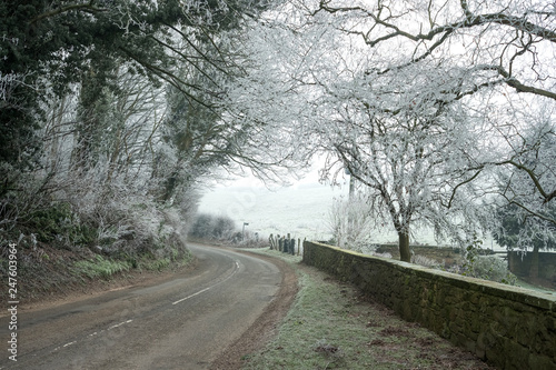 Winter village road scene