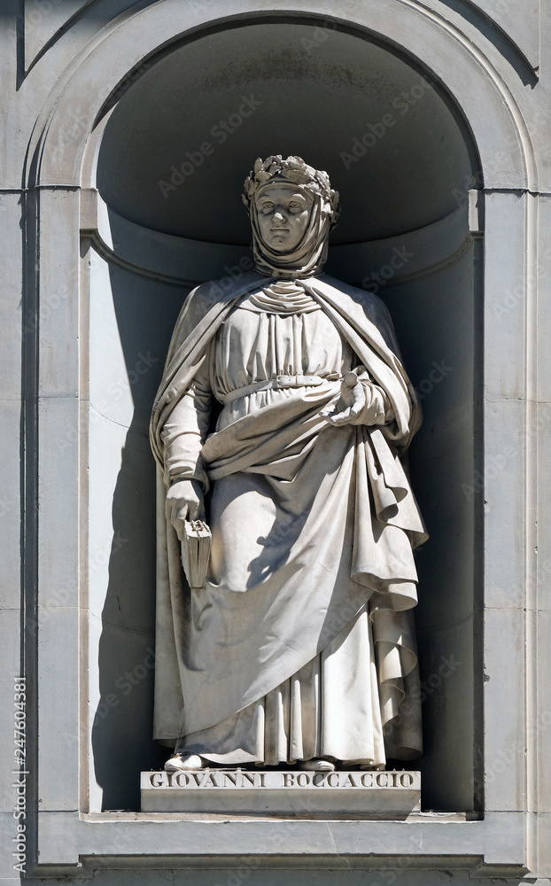 Giovanni Boccaccio in the Niches of the Uffizi Colonnade in Florence, Italy. Giovanni Boccaccio in the Niches of the Uffizi Colonnade in Florence, Italy.