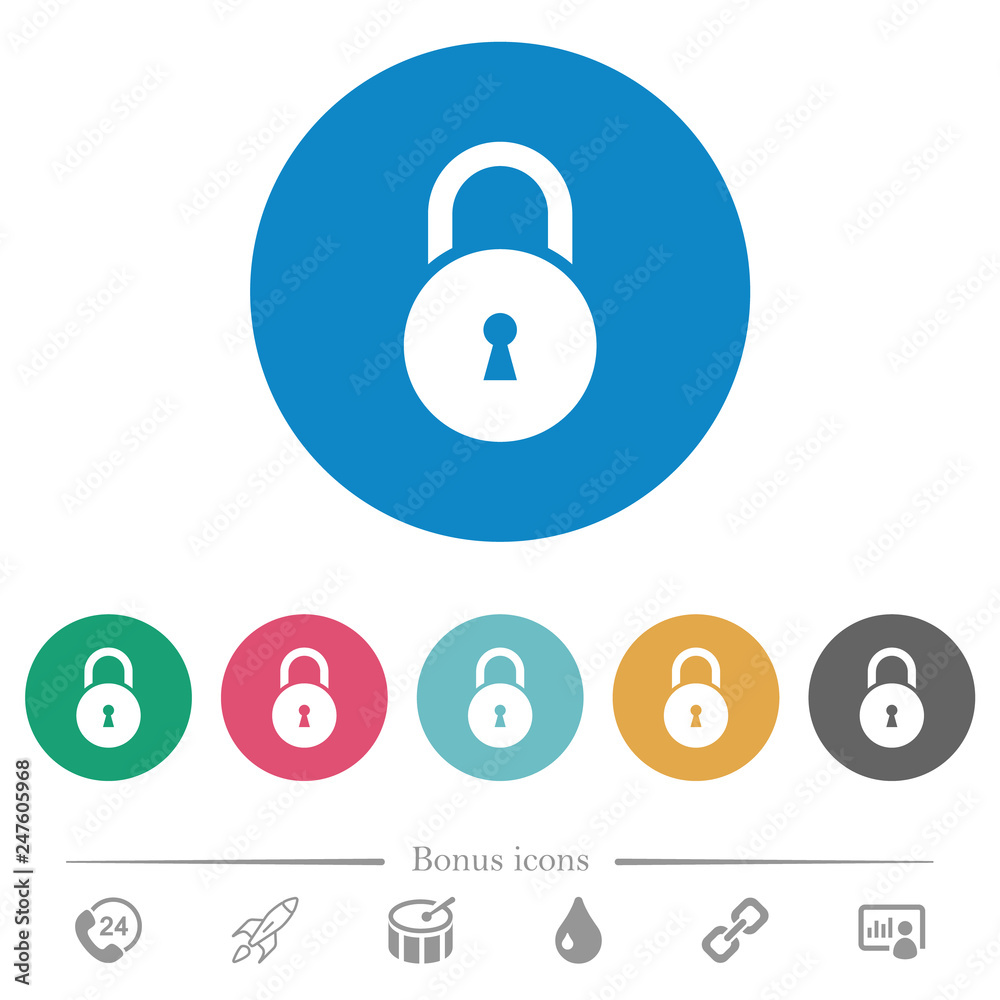 Locked round padlock with keyhole flat round icons Locked round padlock with keyhole flat round icons