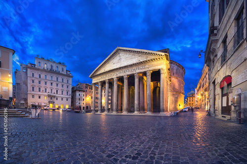 Rome, Italy. Wide angle view of Pantheon at dusk