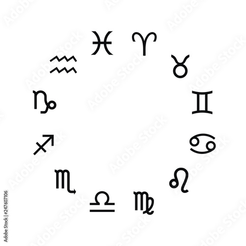 Vector. Graphic astrology set on the white background. A simple black geometric representation of the zodiac sign for horoscope