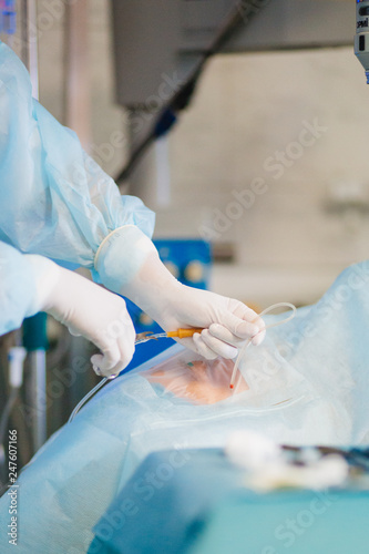 Retinal surgery. The doctor in the operating room photo