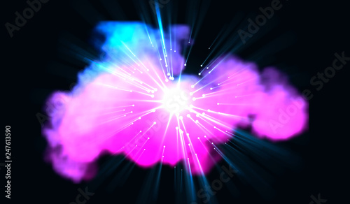 Laser beams of blue and red emitted in different directions. Vector illustration. Light Effects Night background