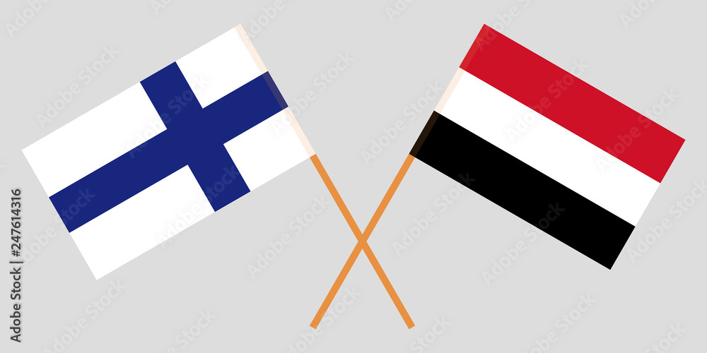Yemen and Finland. The Yemeni and Finnish flags. Official colors. Correct proportion. Vector