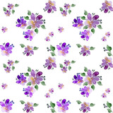 Watercolor, purple flowers on a white background. Handwork. Flourish ornamental garden - watercolor handmade. Perfect for textiles, cards, Valentine's Day, the design of cards for the wedding.
