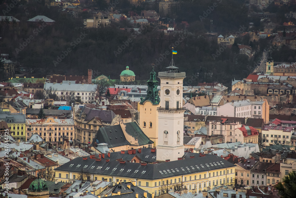 The local panorama of the Town Hall Lviv Ukraine
