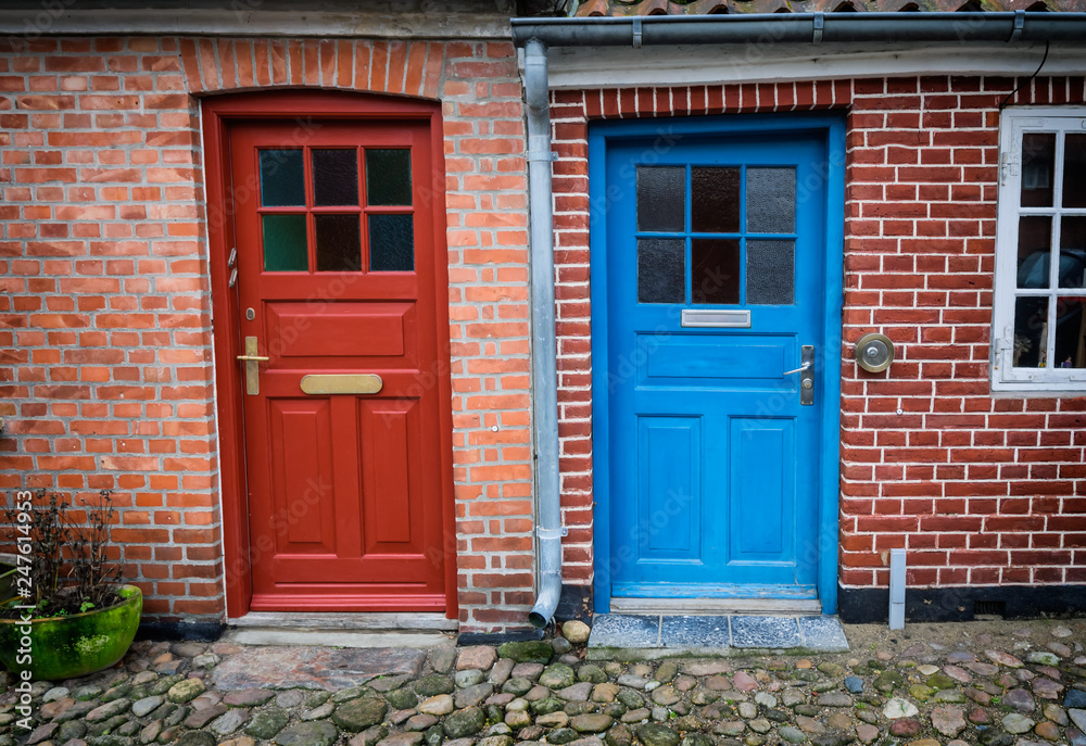 Traditional colorful door in old Ribe, Denmark