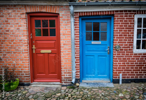 Traditional colorful door in old Ribe  Denmark