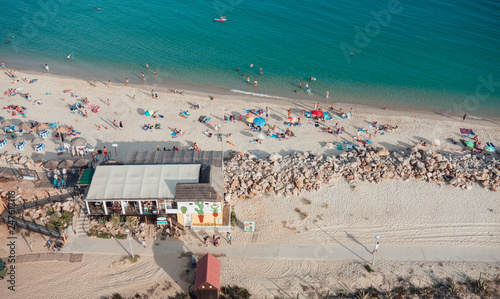 Aerial view of the Farol Island beach in  Formosa Estuary, Algarve, Portugal.
