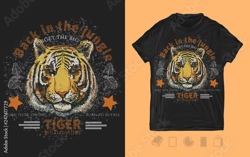 Tiger head. Back in the jungle print for t-shirts and another  trendy apparel design